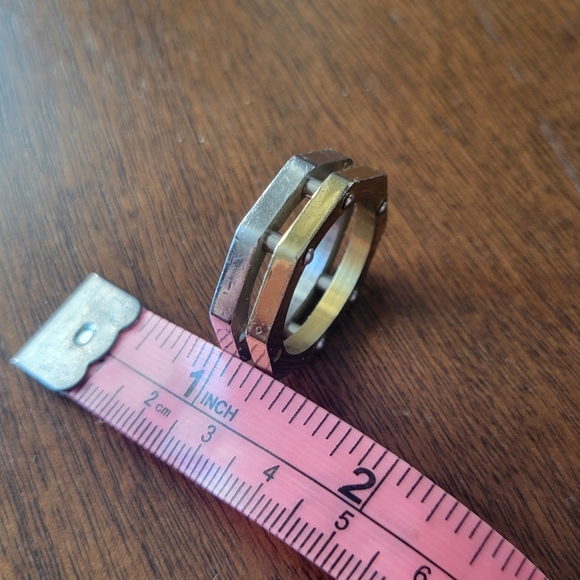 Hexagonal Silver and Gold Men's Two Tone Double Ring - Picture 9 of 12